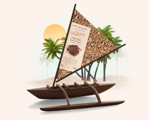 Samoan canoe with a Whittaker's wrapper for a sail